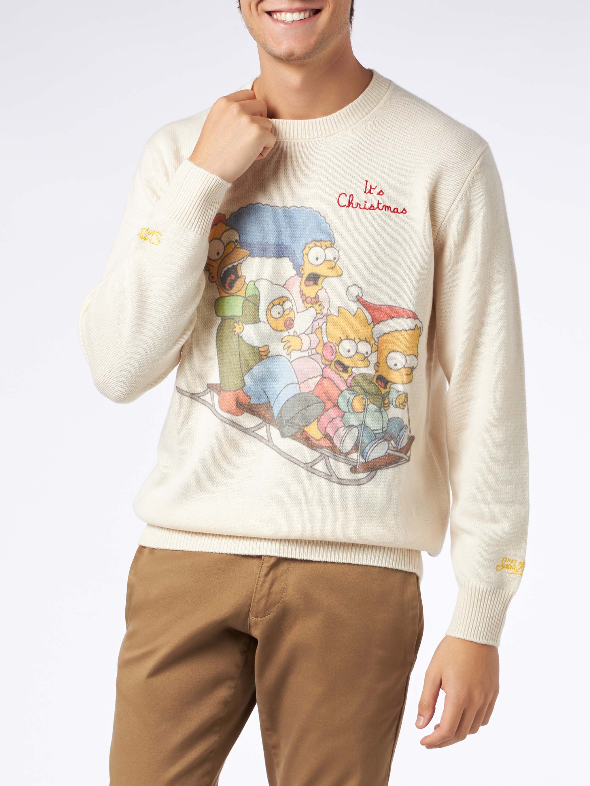 Crewneck Sweater Heron With The Simpson Family Jacquard | Simpsons Special Edition White