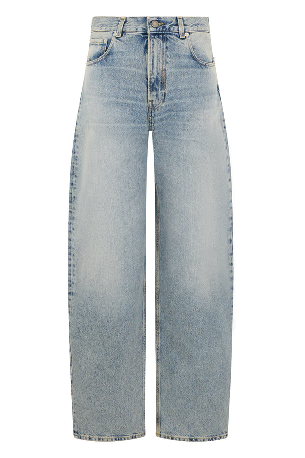 Wide-Leg Jeans Light Blue Cotton
