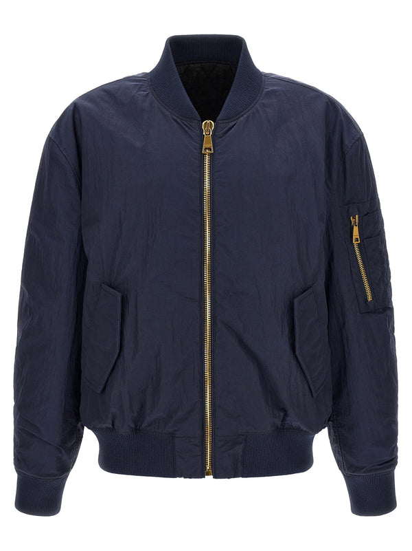 Balmain Logo-Embroidered Technical Bomber Jacket — Navy