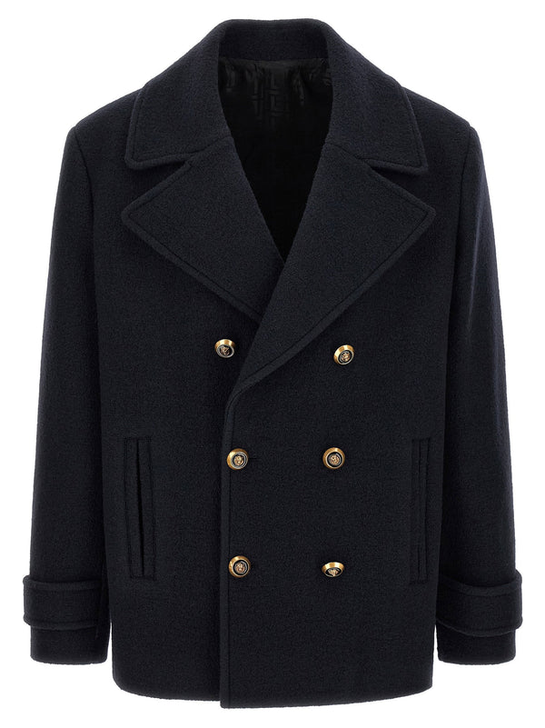 Balmain Virgin Wool Double-Breasted Coat — Black