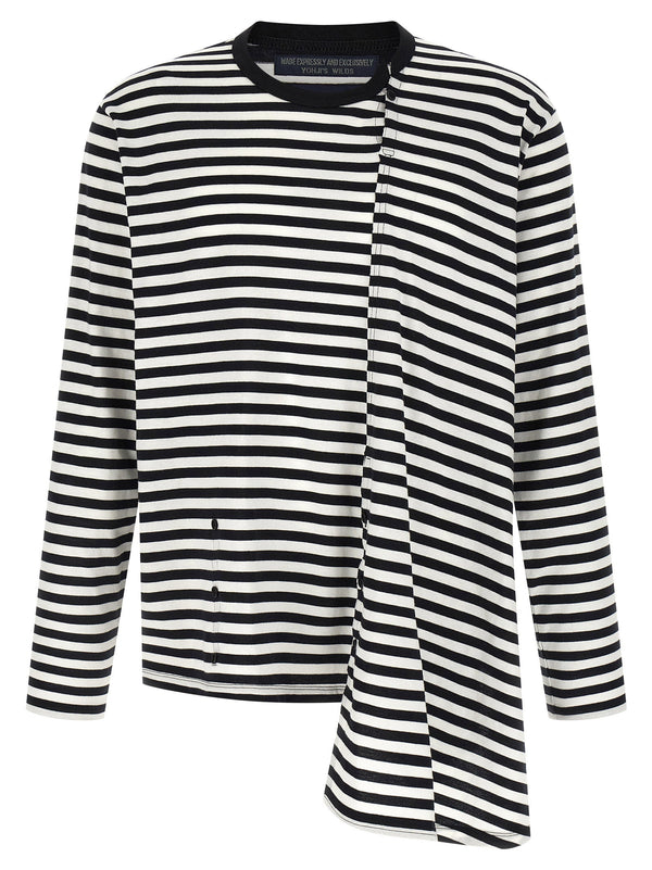 Yohji Yamamoto Paneled Striped Cotton Sweater — Black