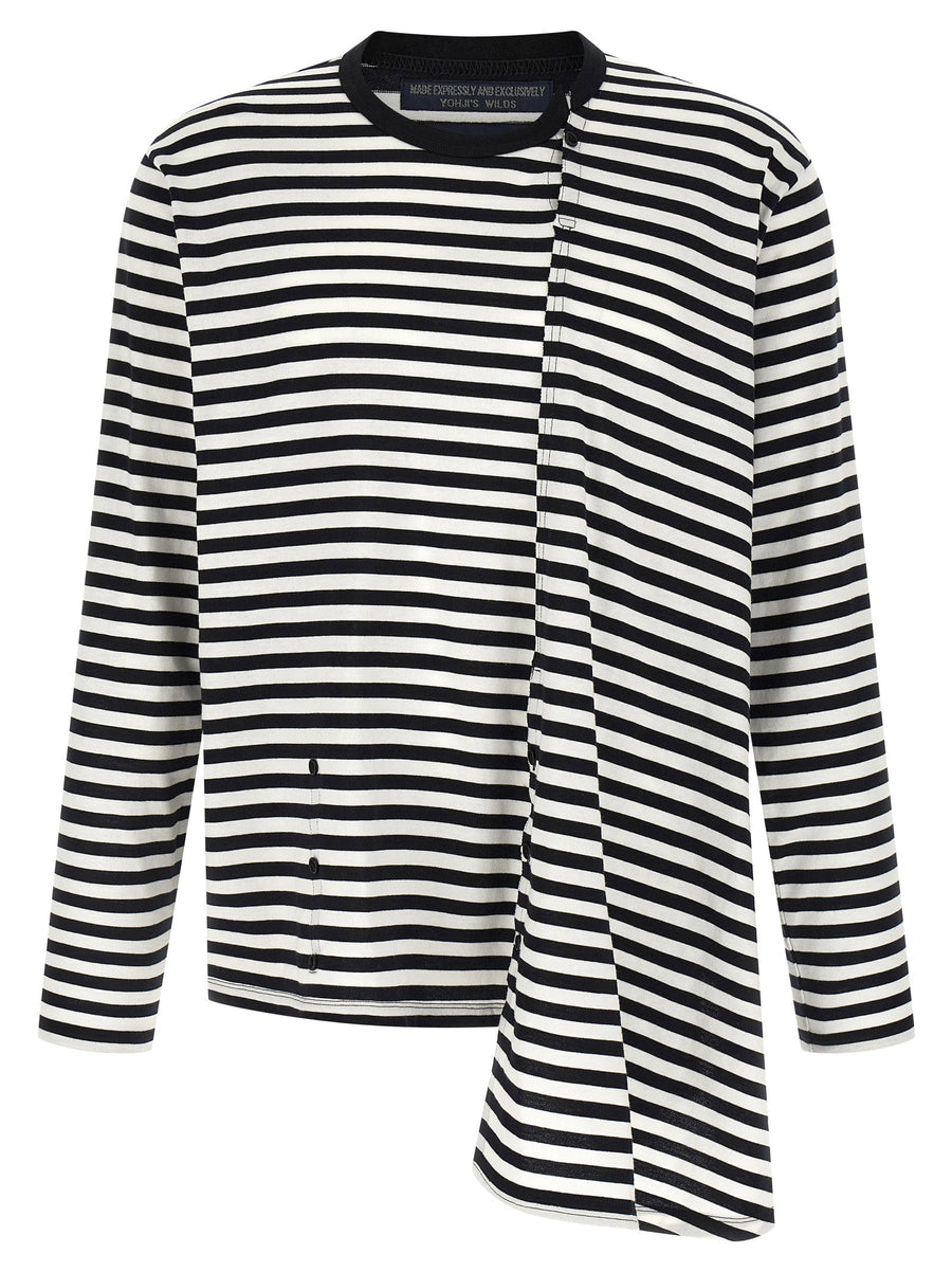 Yohji Yamamoto Paneled Striped Cotton Sweater — Black