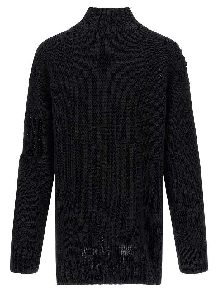 Macramé insert sweater Black Wool Sweater, Cardigans