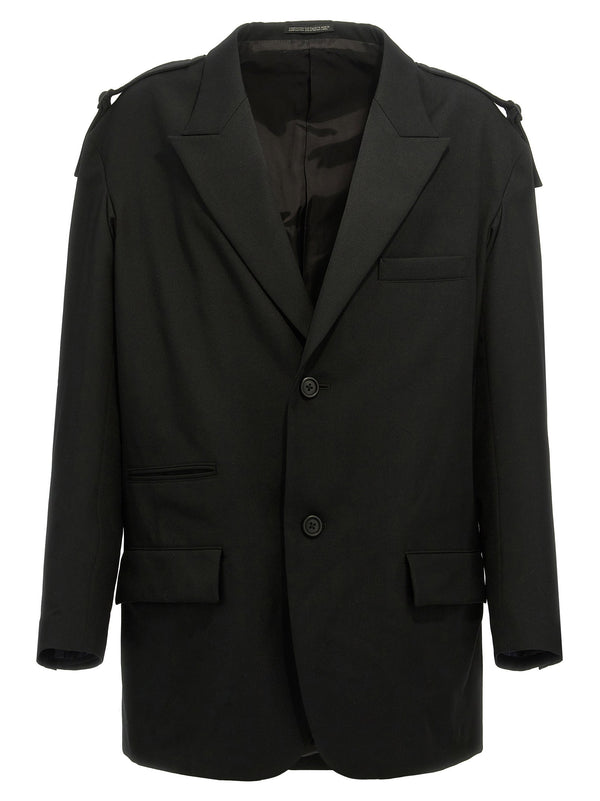 Yohji Yamamoto Strap-Shoulder Wool Blazer — Black