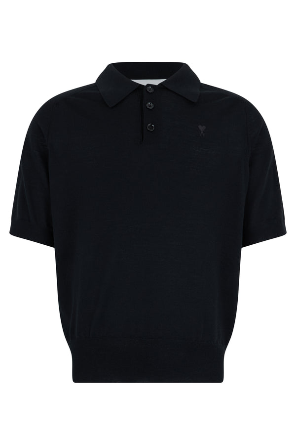 Short-Sleeve Wool Sweater Black/black Polo Shirts