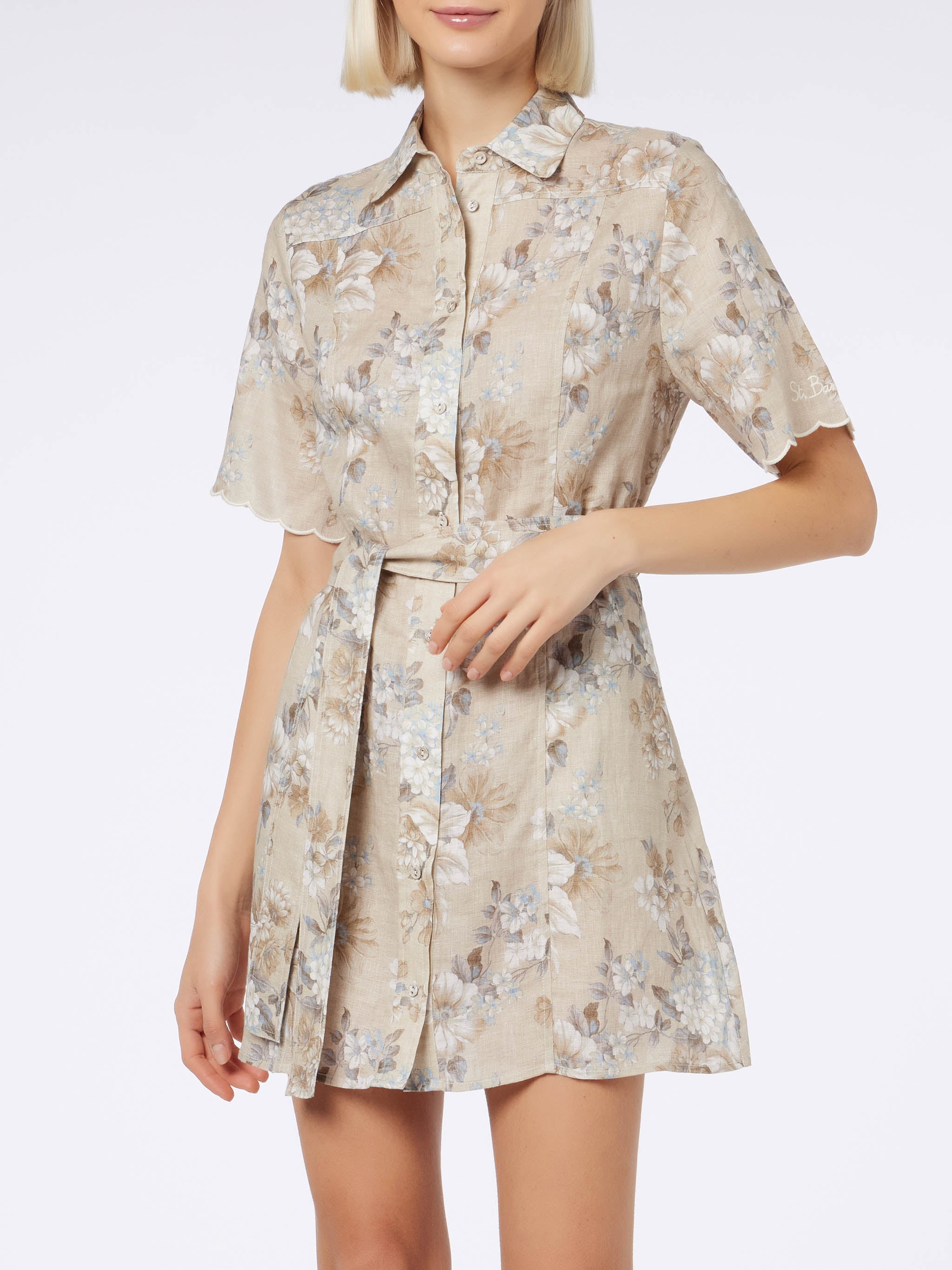 Hermione Floral Linen Dress Beige