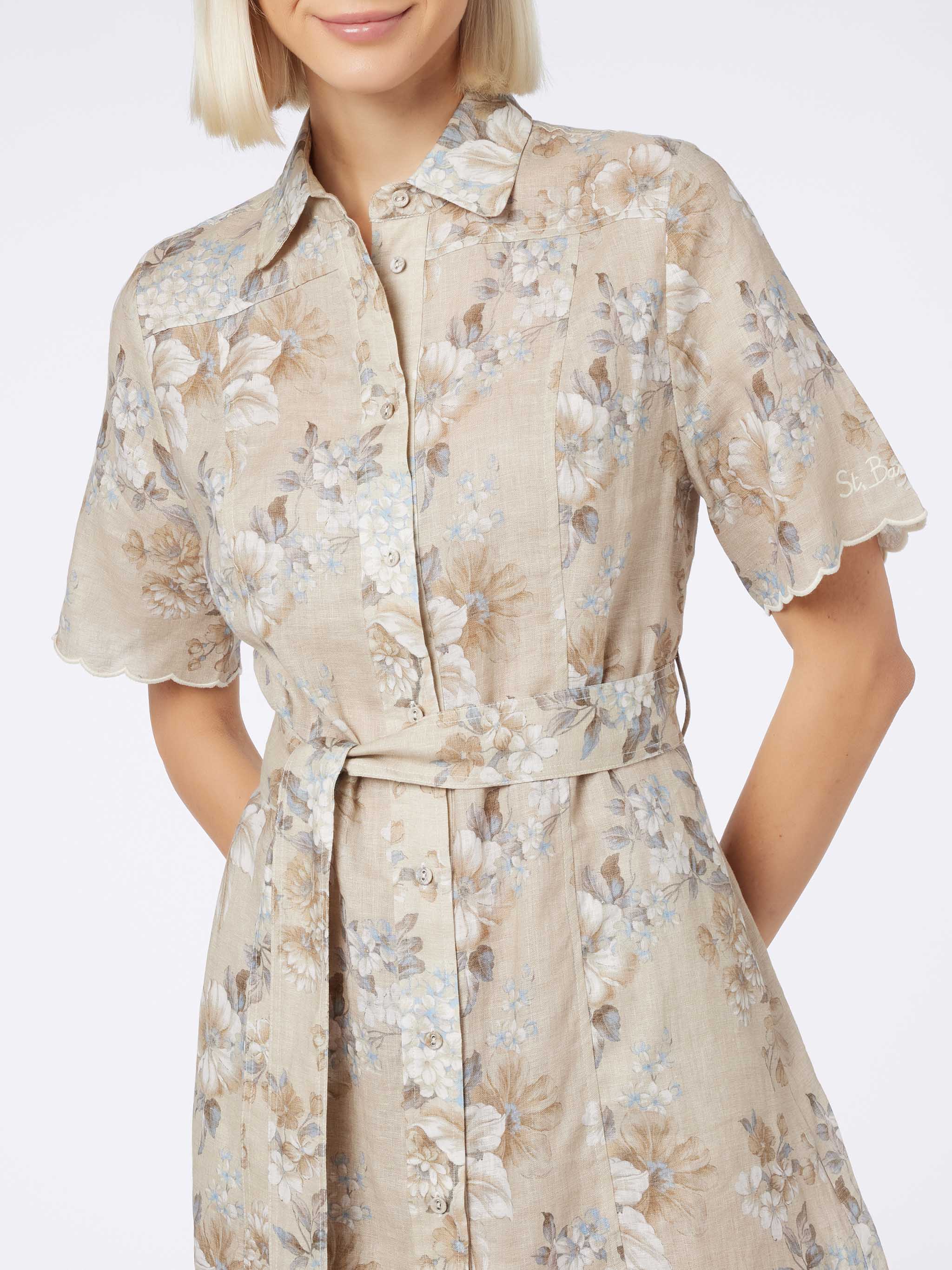 Hermione Floral Linen Dress Beige