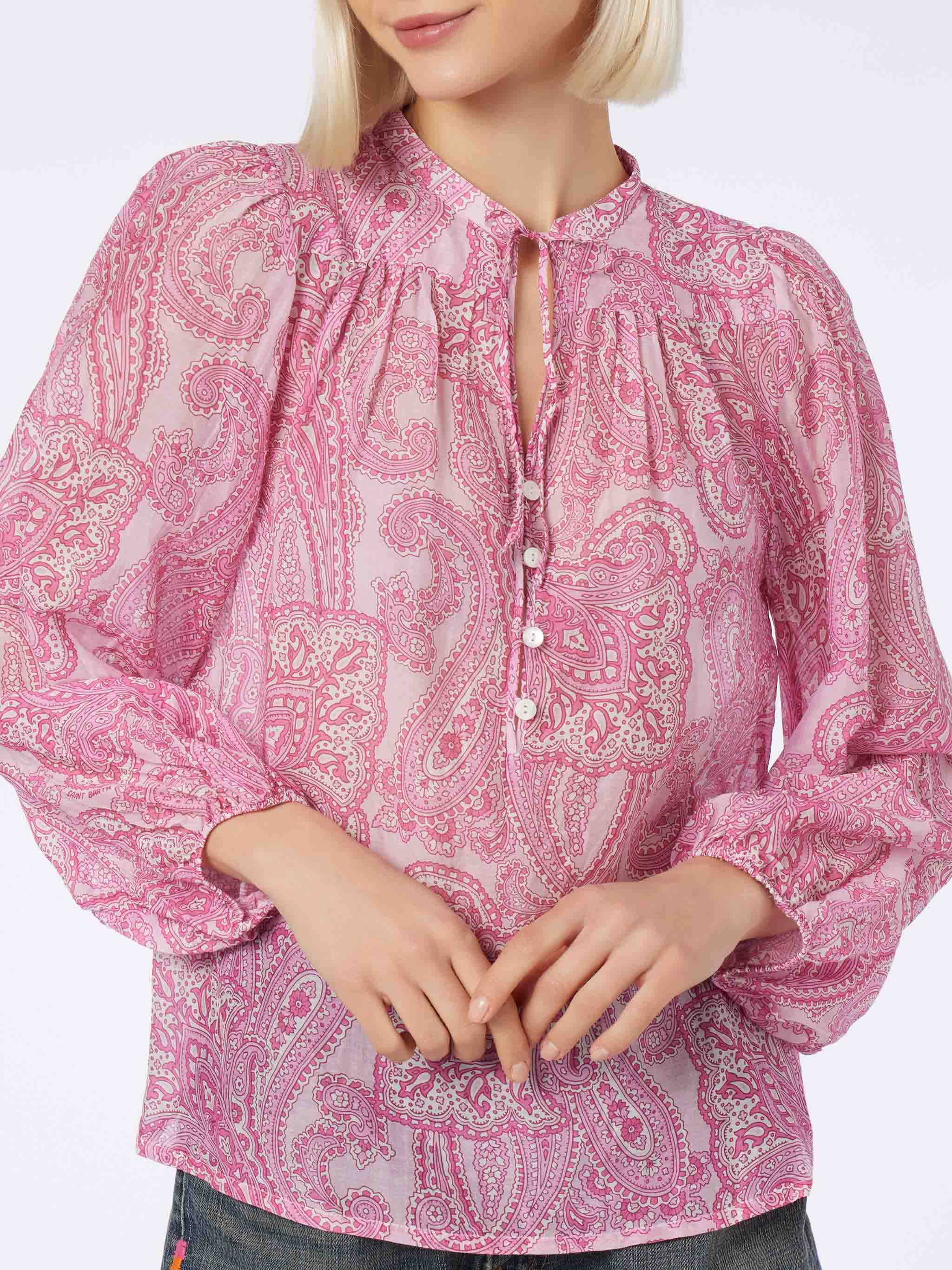 Harper Silk Voile Blouse With Paisley Print Pink Shirt