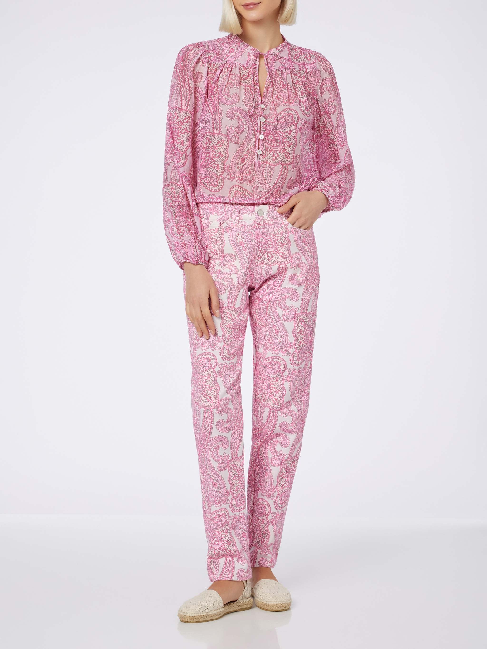 Harper Silk Voile Blouse With Paisley Print Pink Shirt