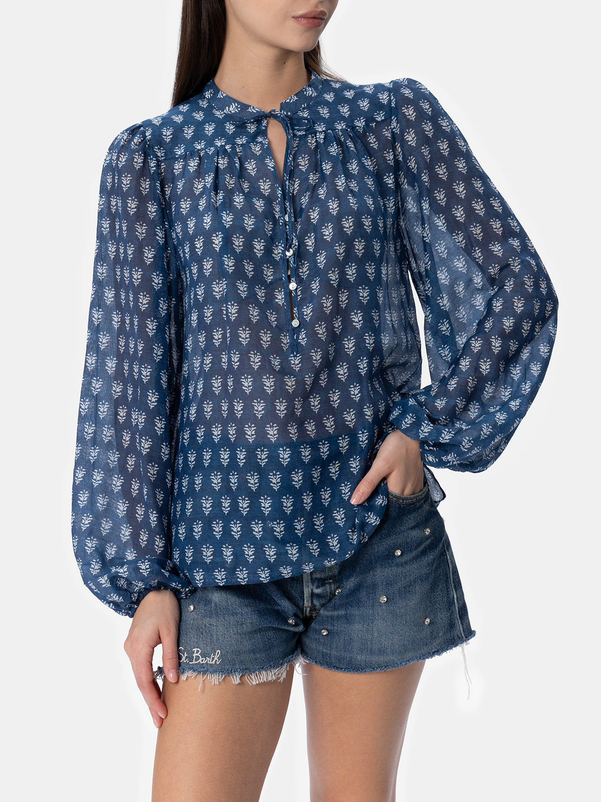 Harper Silk Voile Blouse Blue Shirt
