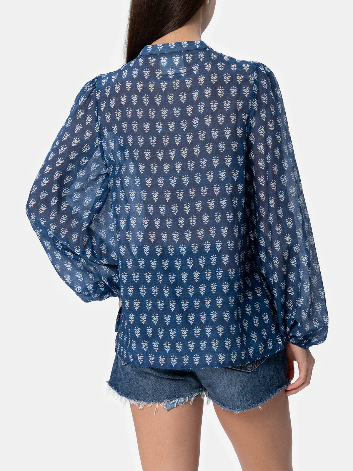 Harper Silk Voile Blouse Blue Shirt
