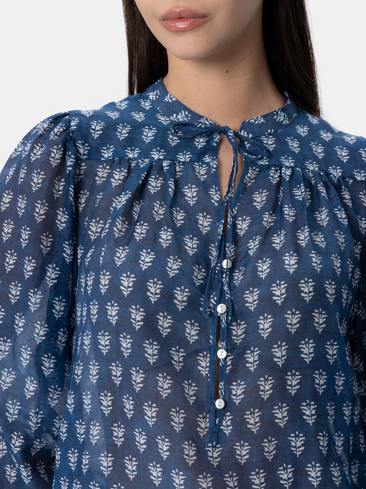 Harper Silk Voile Blouse Blue Shirt