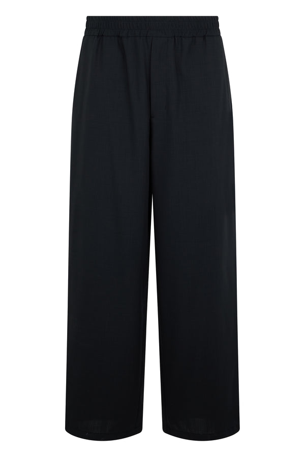 Tailored Trousers With Elastic Waist Black Virgin Wool