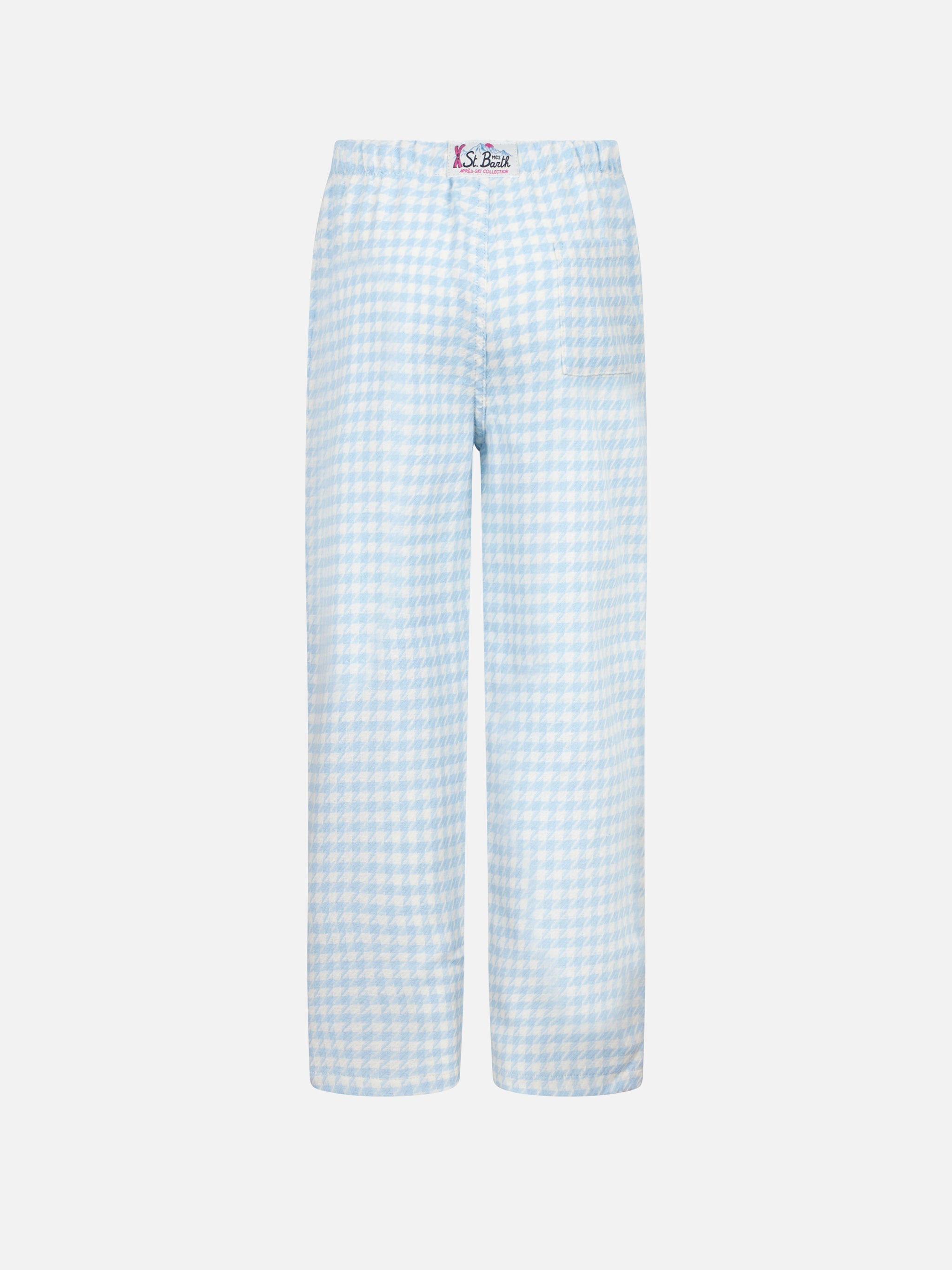 Kid Pajama Pants With Pied De Poule Print Sky Bottom_apparel