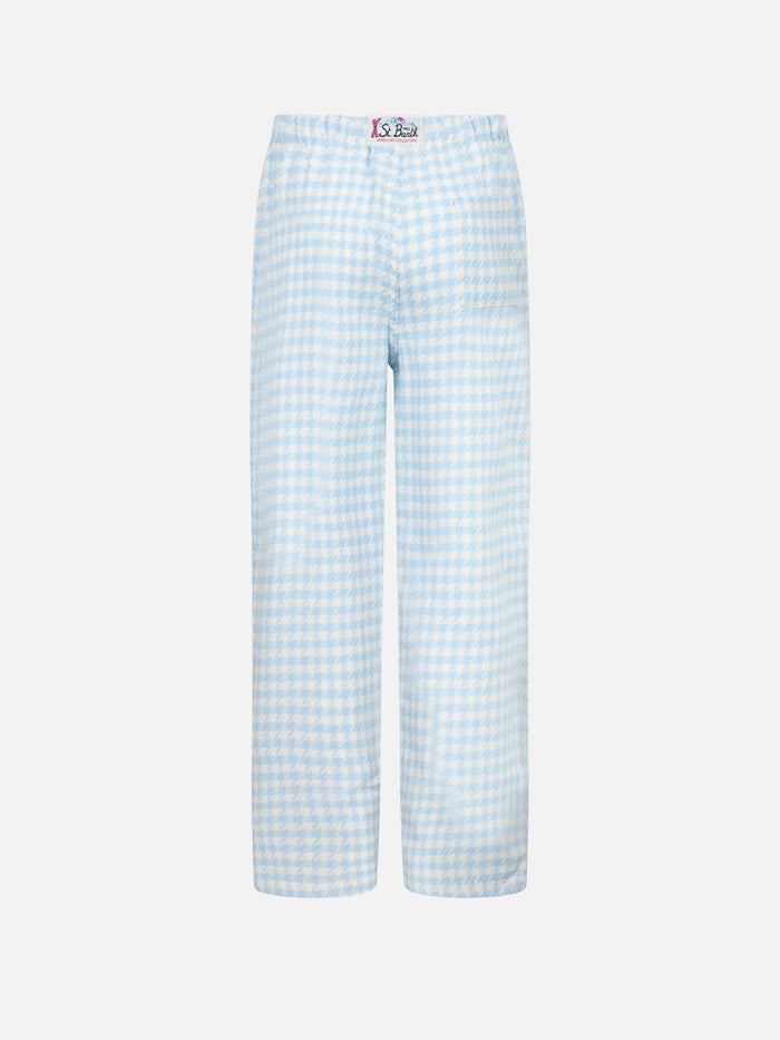 Kid Pajama Pants With Pied De Poule Print Sky Bottom_apparel