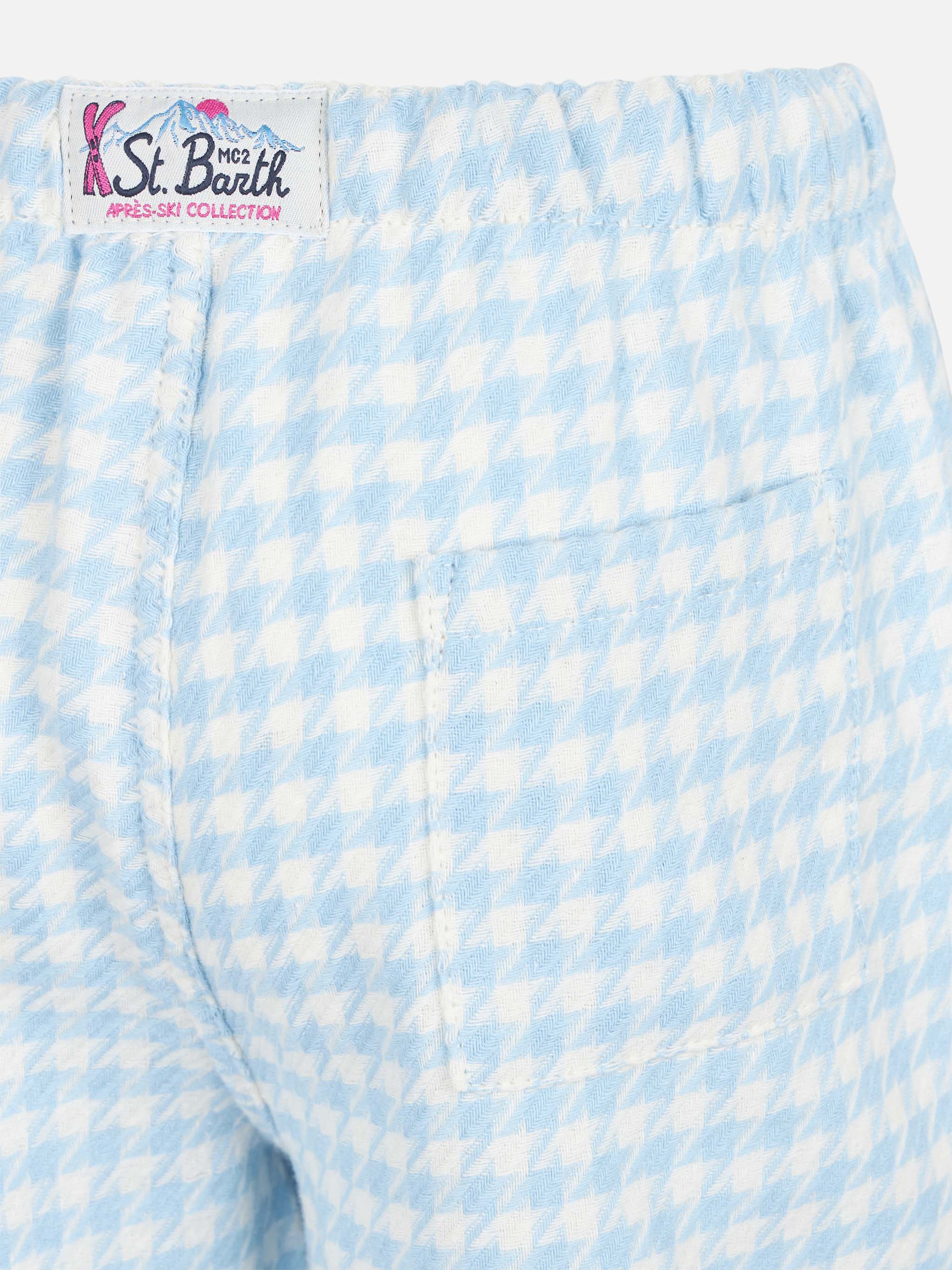 Kid Pajama Pants With Pied De Poule Print Sky Bottom_apparel