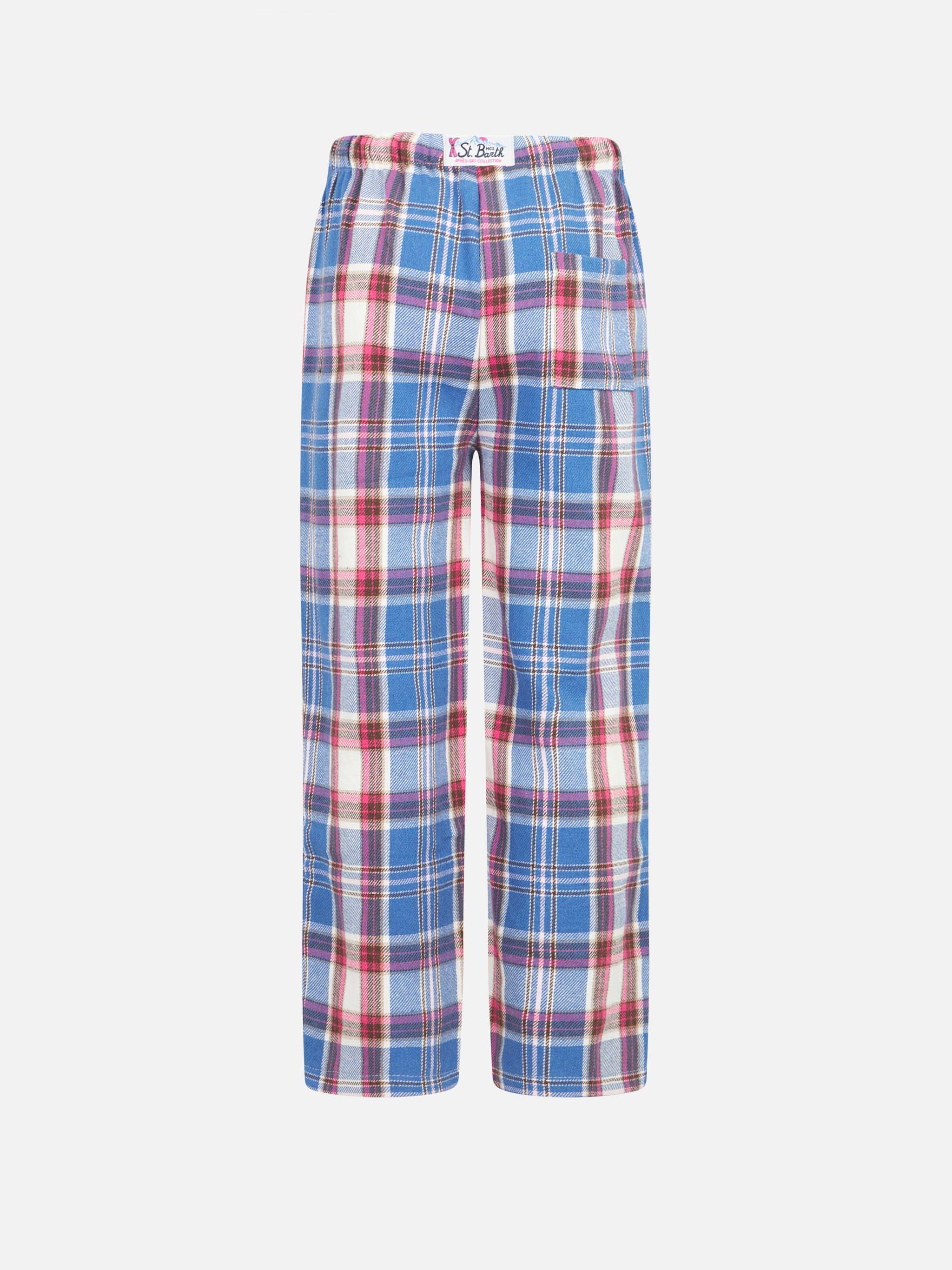Kid Pajama Pants With Tartan Print Pink Bottom_apparel