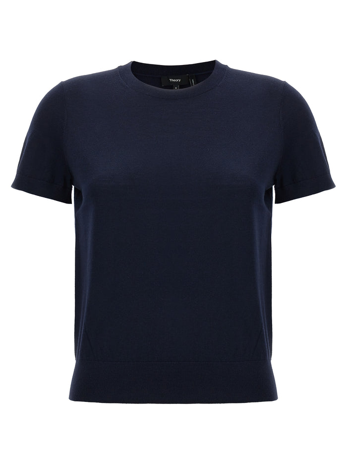 Basic Tee Sweater Blue Wool Of Sweater, Cardigans