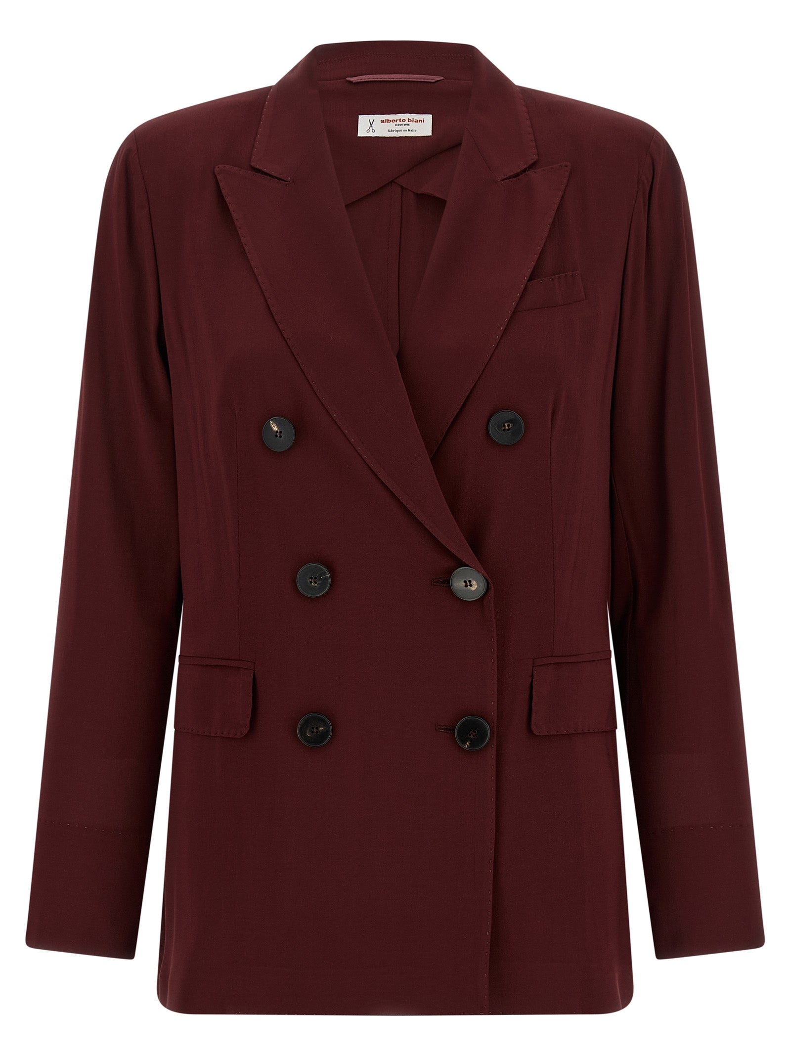 Double-Breasted Blazer Bordeaux Viscose Elastane Blazer, Suits