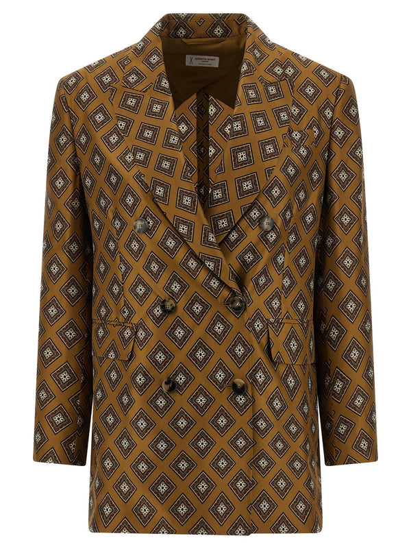 Alberto Biani Geometric Silk Jacquard Blazer — Caramel