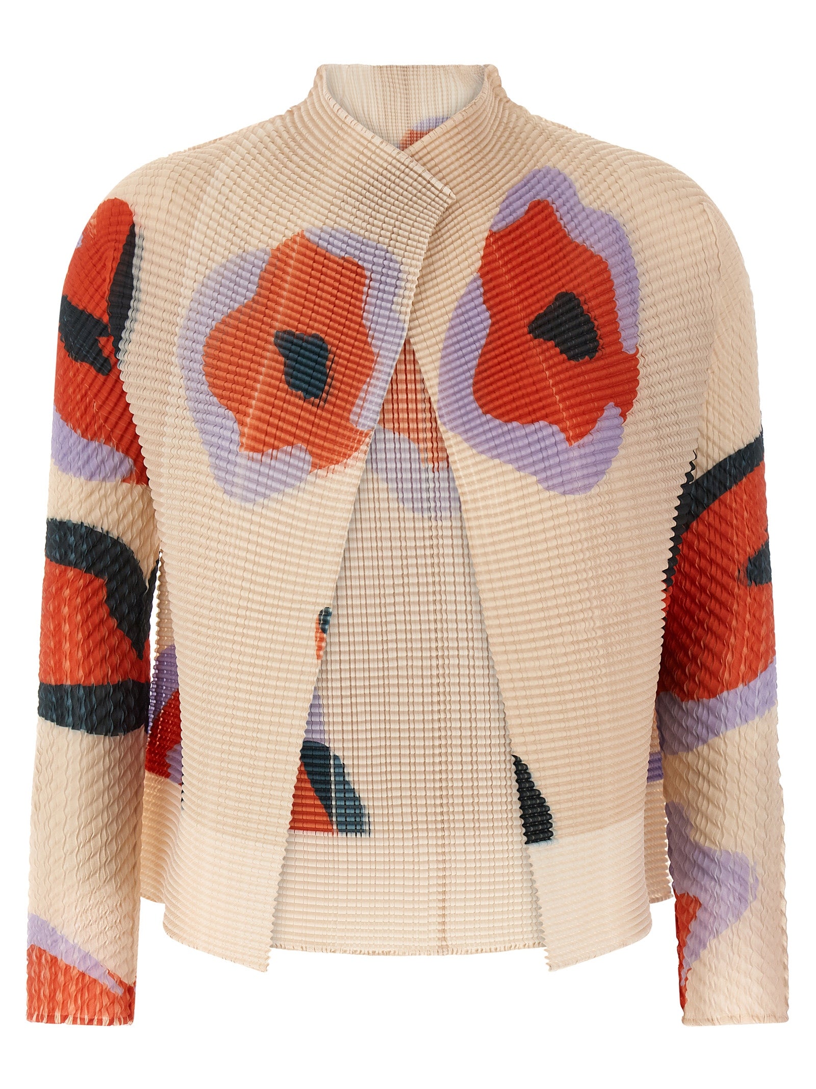 Verve Pleats Top Cardigan Beige Polyester Sweater, Cardigans