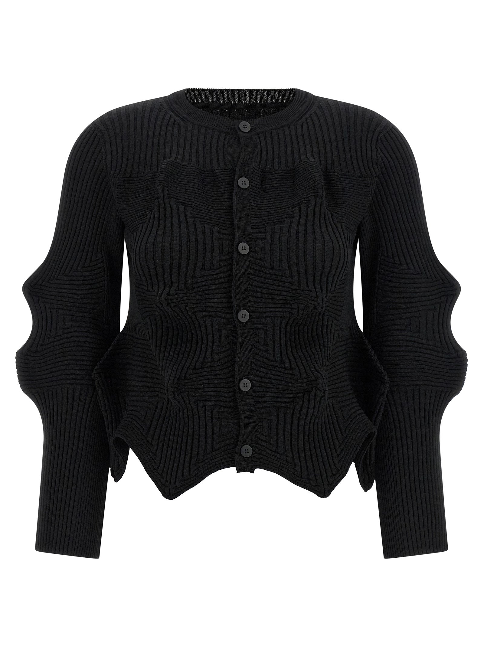 Linkage Cardigan Black Polyester Sweater, Cardigans