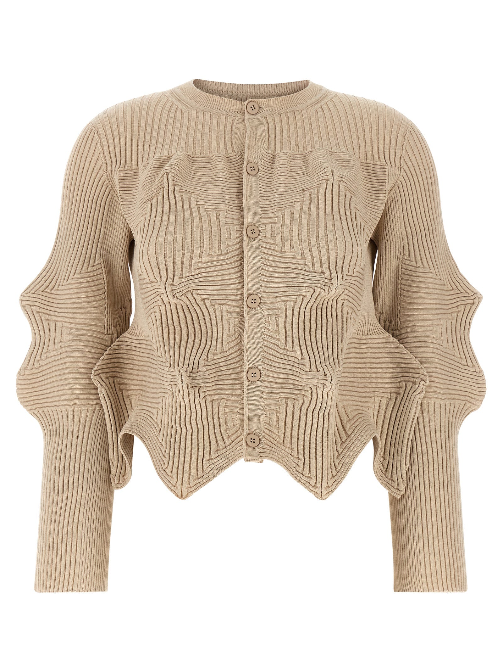 Linkage Cardigan Beige Polyester Sweater, Cardigans