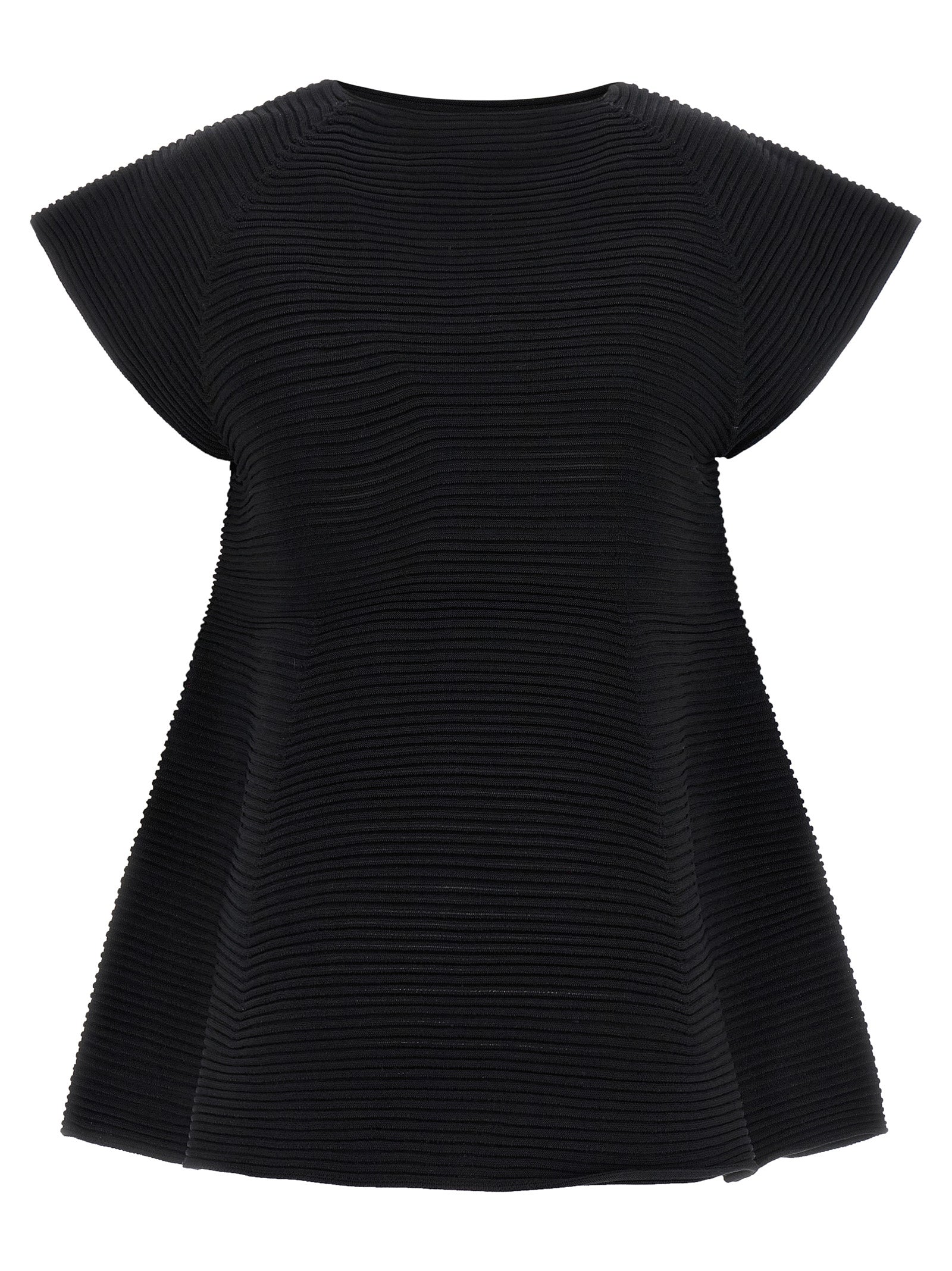 Corrugated Knit Dress Black Polyester Nylon Pi