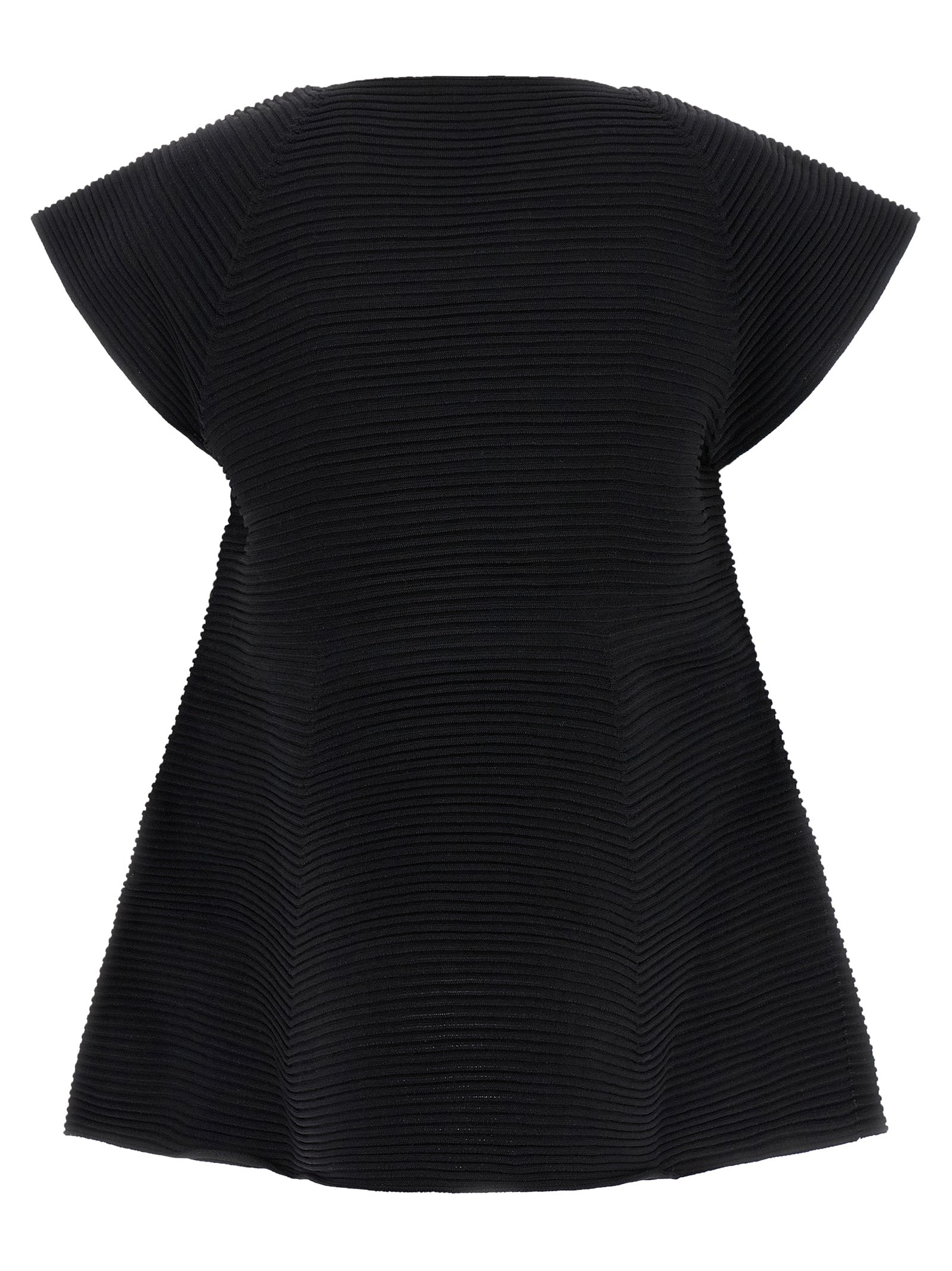 Corrugated Knit Dress Black Polyester Nylon Pi