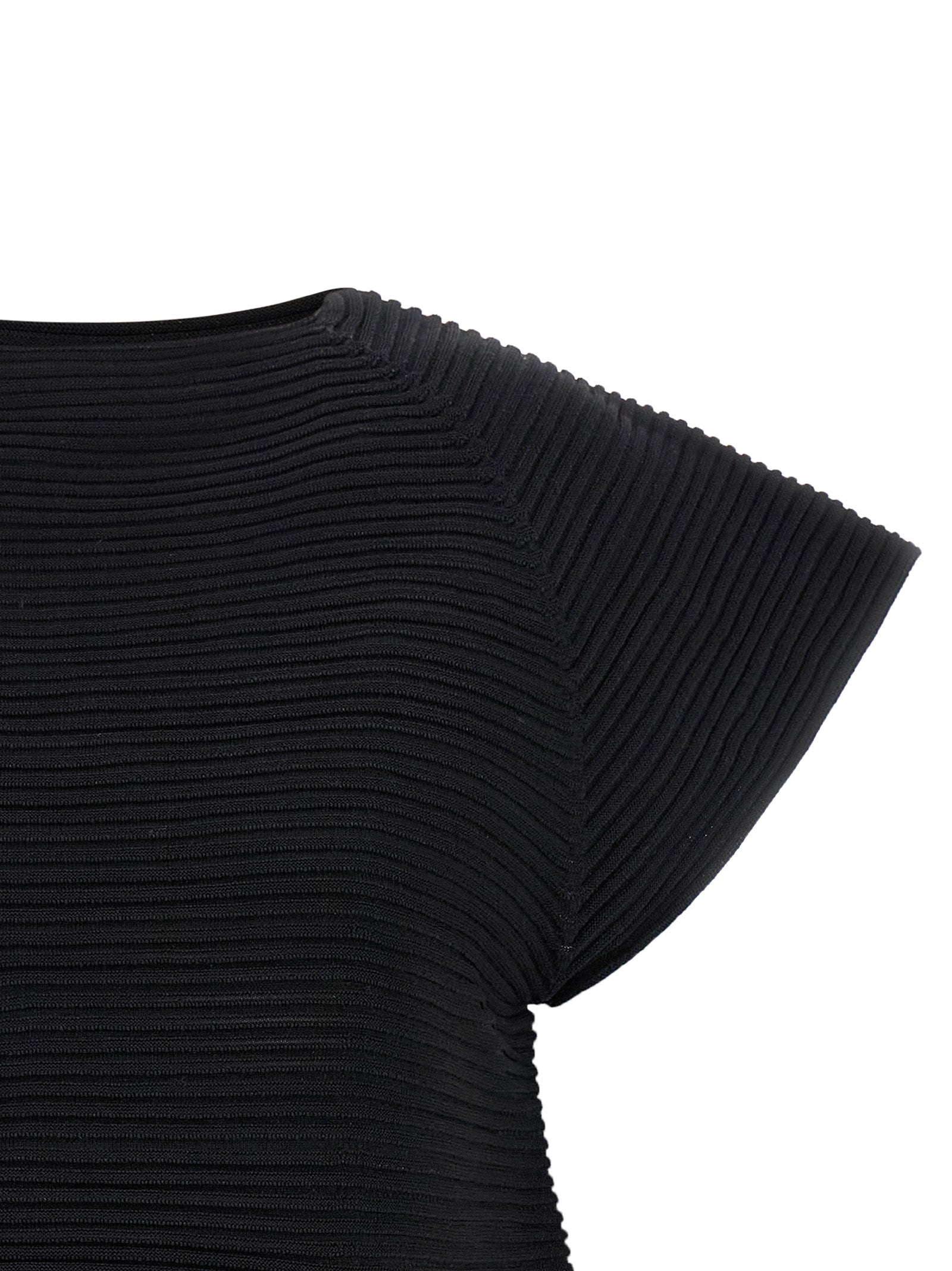 Corrugated Knit Dress Black Polyester Nylon Pi