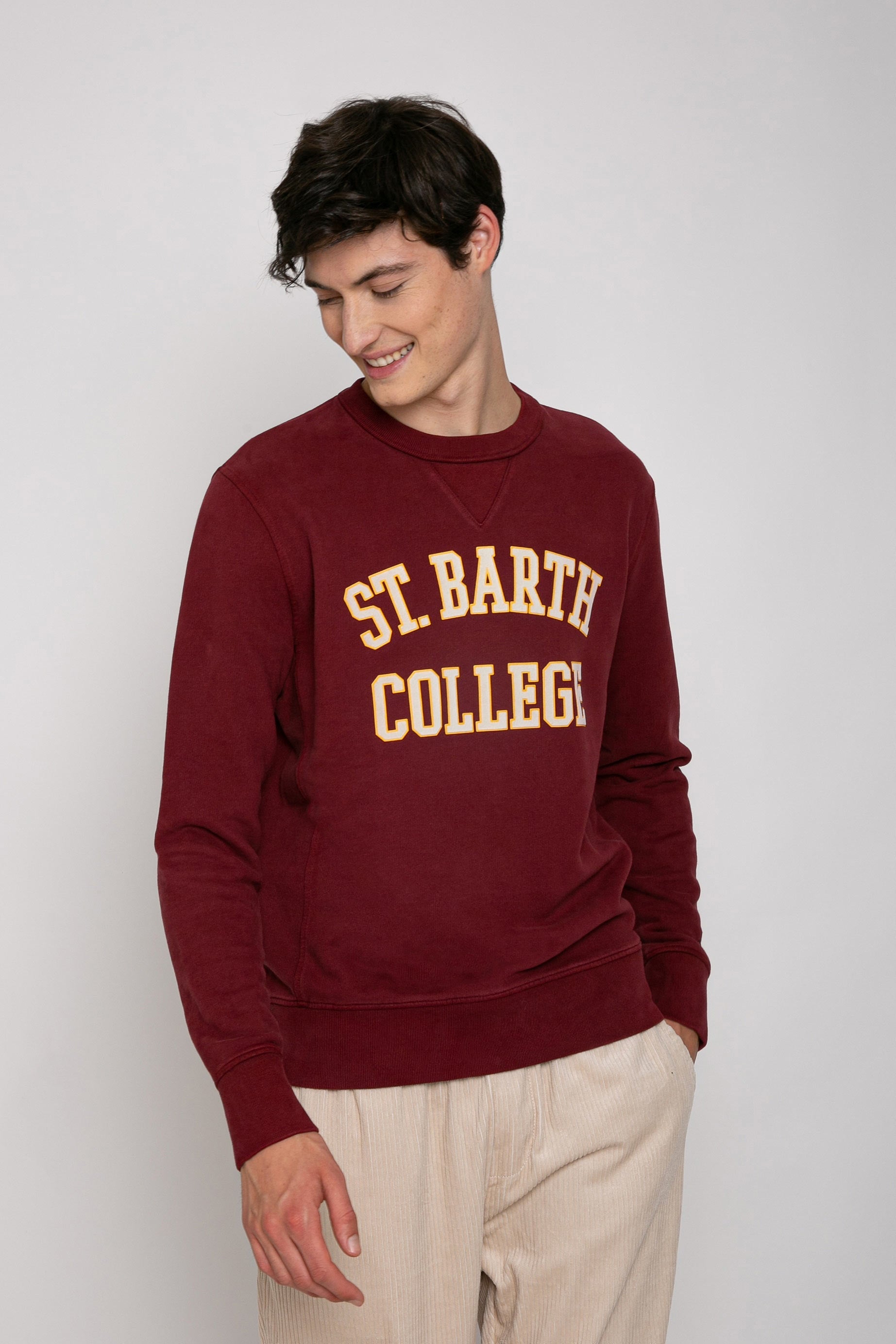 Burgundy Sweatshirt St. Barth College Print Red