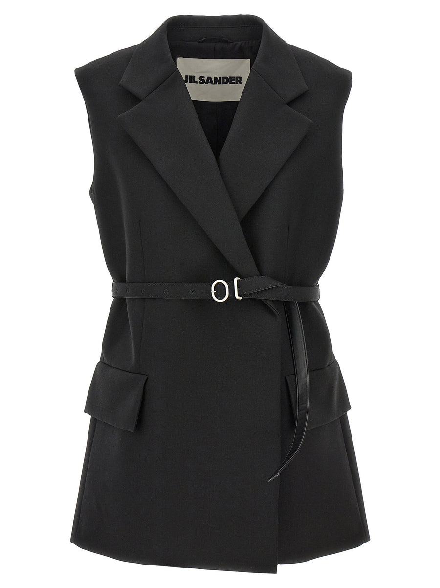 Jil Sander Double-Breasted Wool Vest — Black