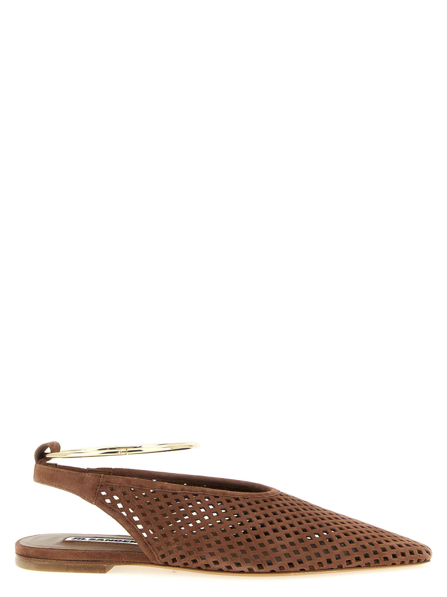 Jil Sander Openwork Suede Slingback Flat — Brown