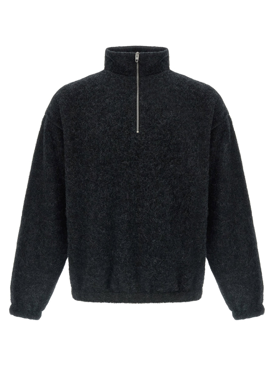 Jil Sander Wool Fleece Half-Zip Sweatshirt — Black