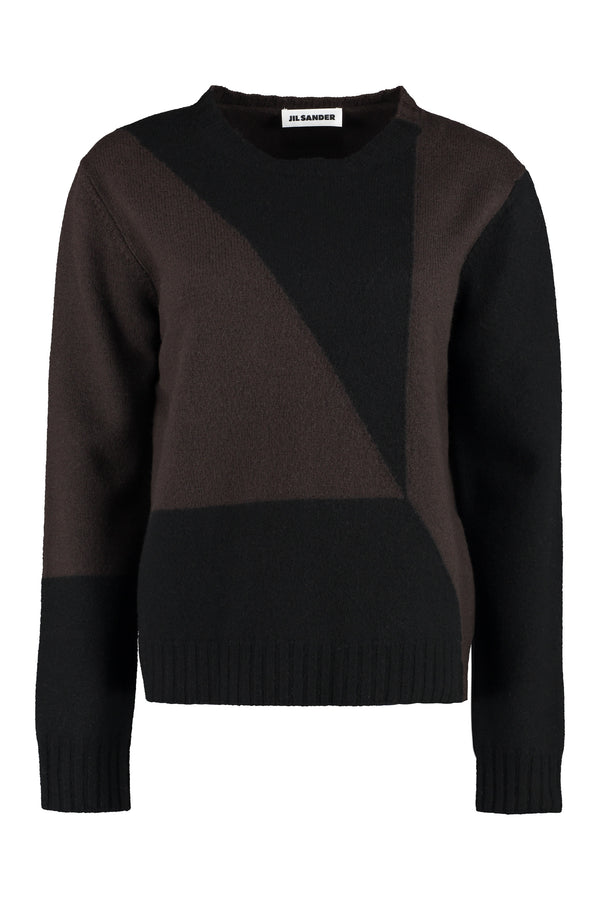 Crew-Neck Geometric Wool Sweater Brown