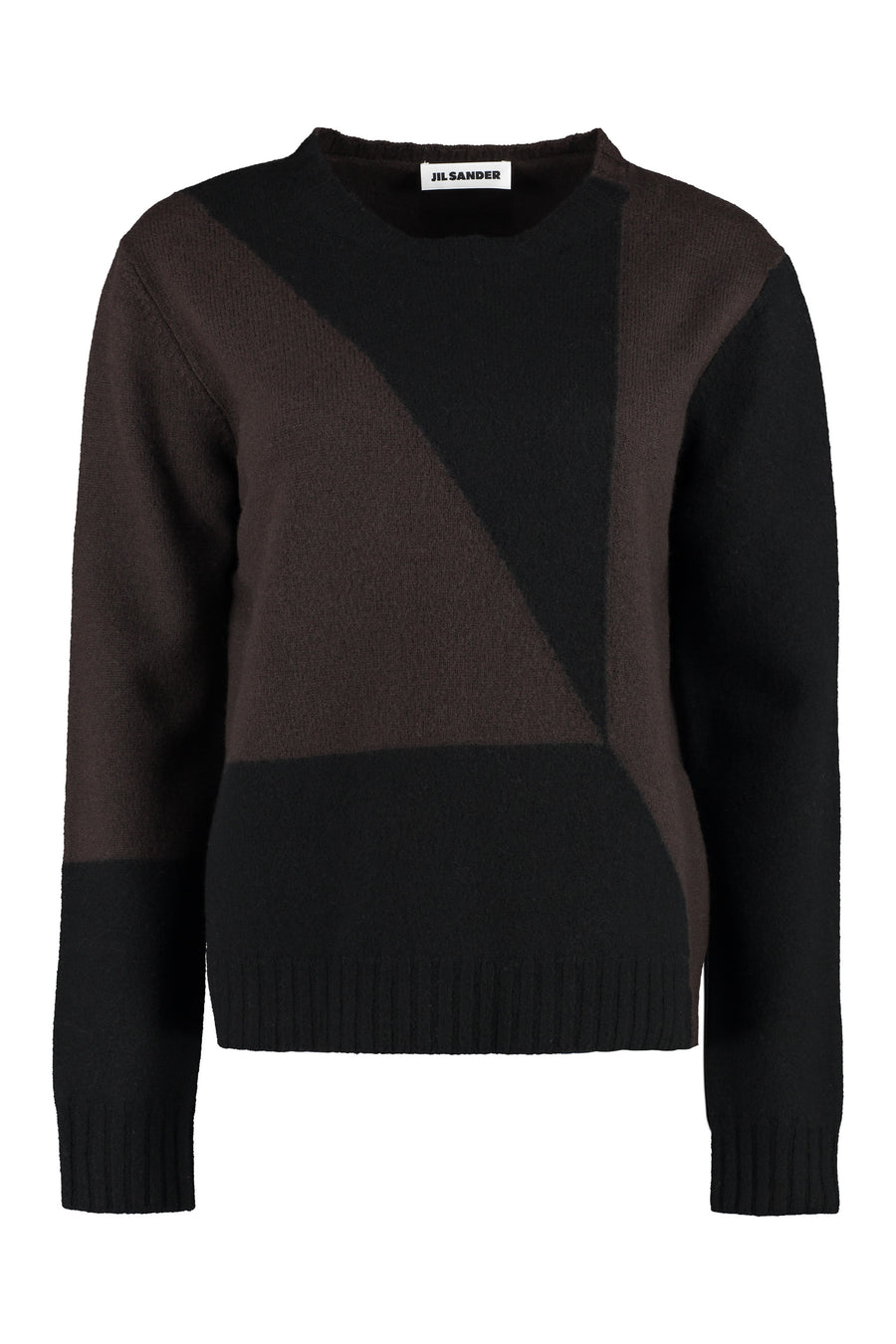 Crew-Neck Geometric Wool Sweater Brown