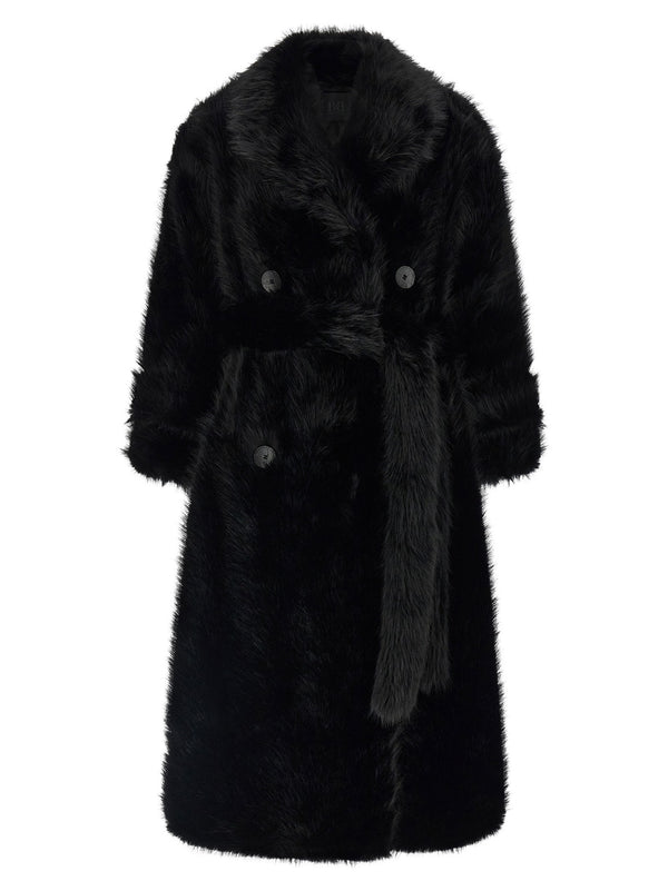 B&B Couture Eco-Fur Trench Coat — Black