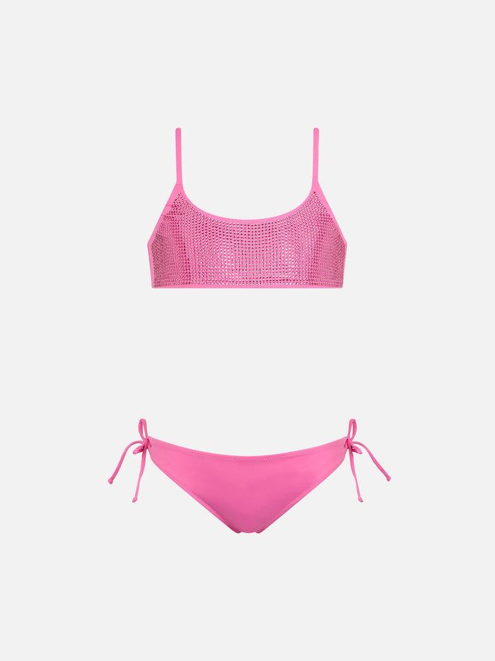Girl Pink Bralette Bikini Jaiden With Rhinestone