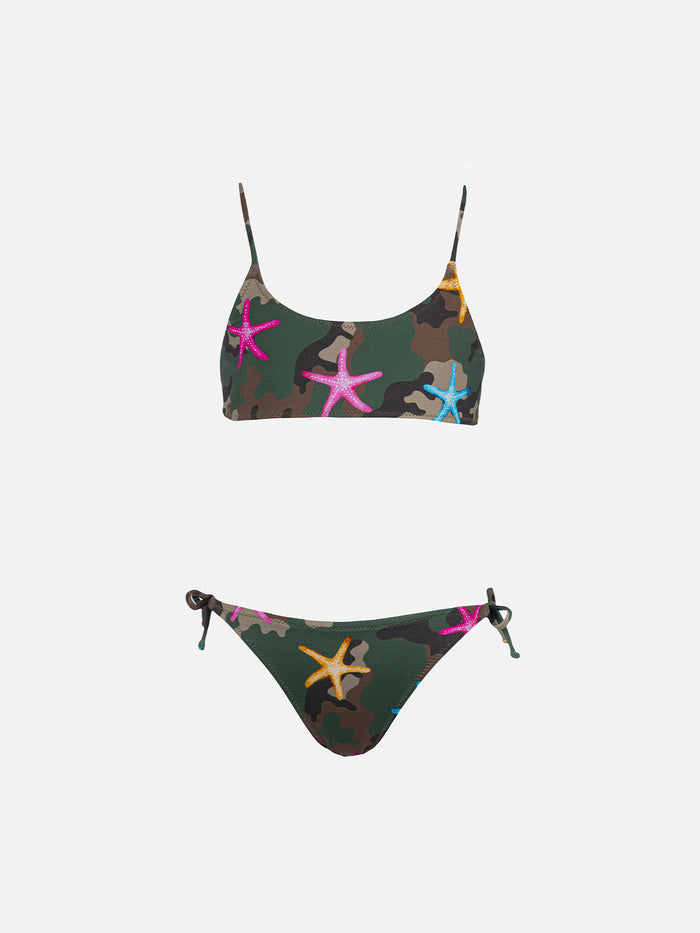 Girl Bralette Bikini Jaiden With Seastar On Camouflage Print Green