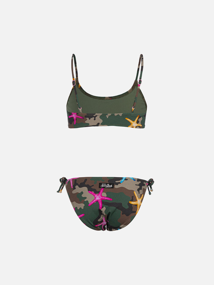 Girl Bralette Bikini Jaiden With Seastar On Camouflage Print Green