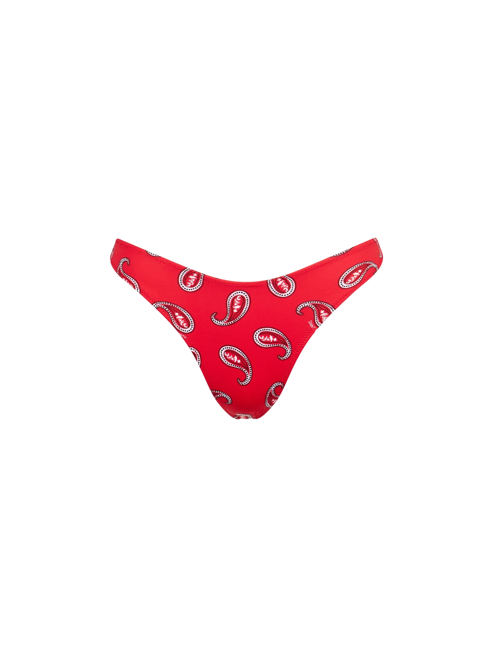 Red Naomi Cheeky Swim Briefs With Paisley Print Bottom