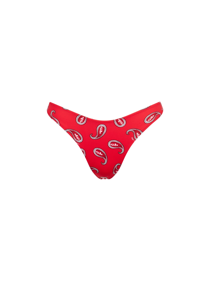 Red Naomi Cheeky Swim Briefs With Paisley Print Bottom