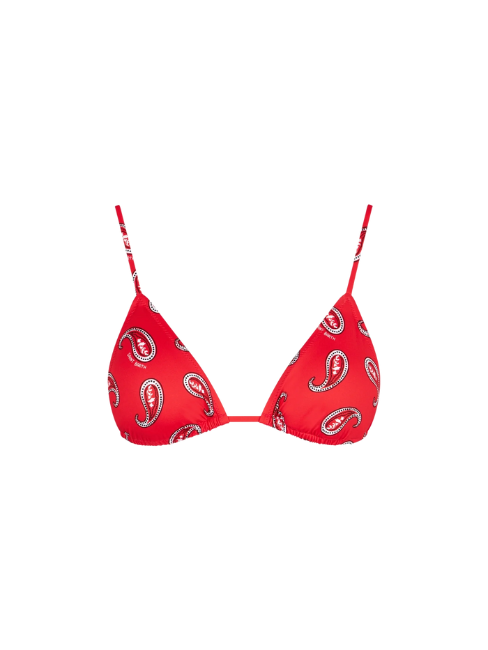 Red Janet Triangle Bikini Top With Paisley Print