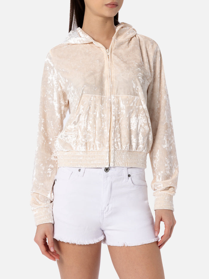 Jasmine Pale Yellow Chenille Zip Hoodie White Sweatshirt