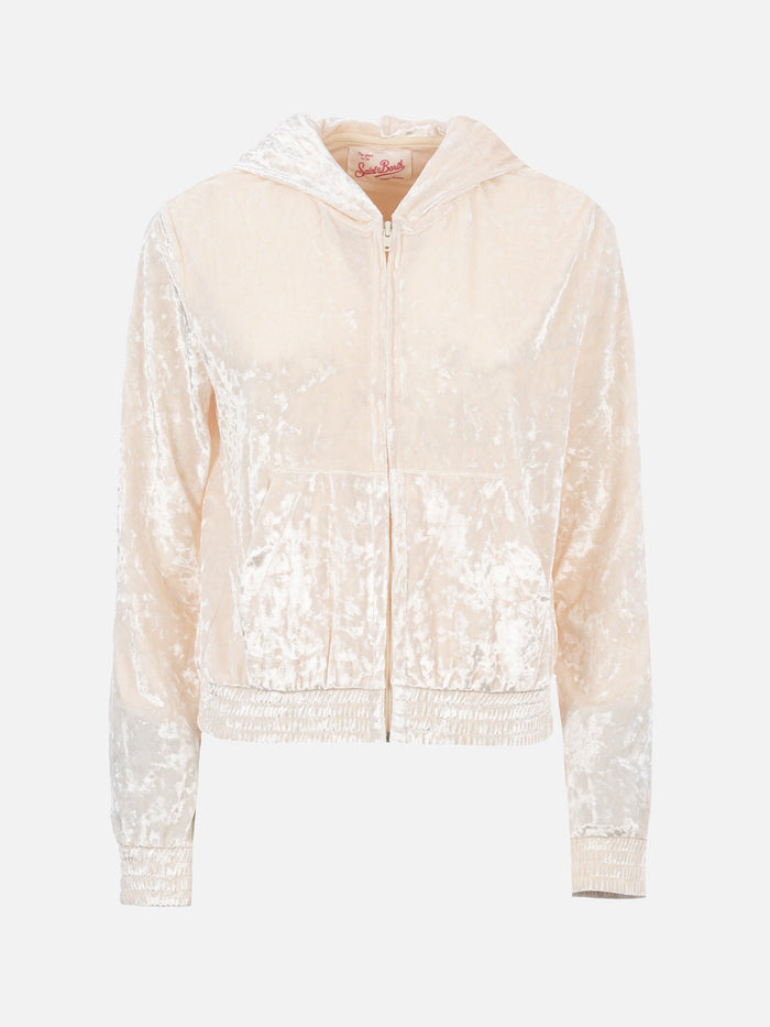 Jasmine Pale Yellow Chenille Zip Hoodie White Sweatshirt
