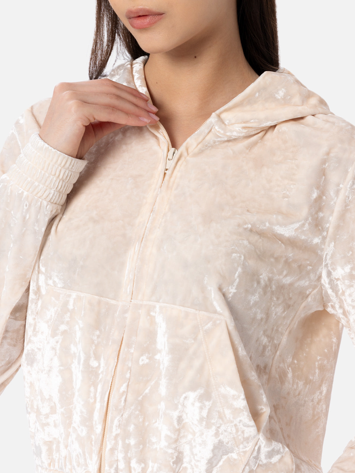 Jasmine Pale Yellow Chenille Zip Hoodie White Sweatshirt
