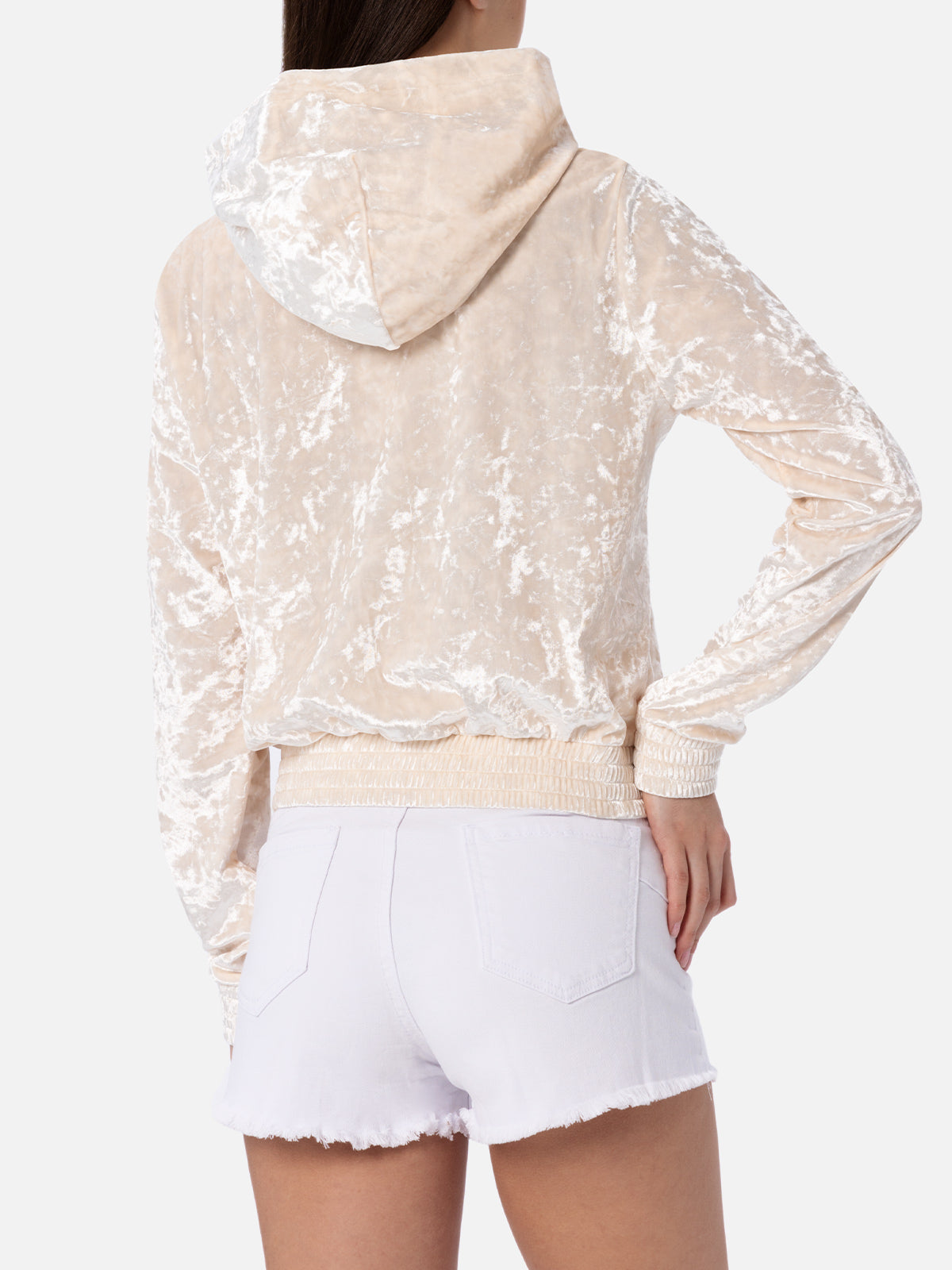 Jasmine Pale Yellow Chenille Zip Hoodie White Sweatshirt