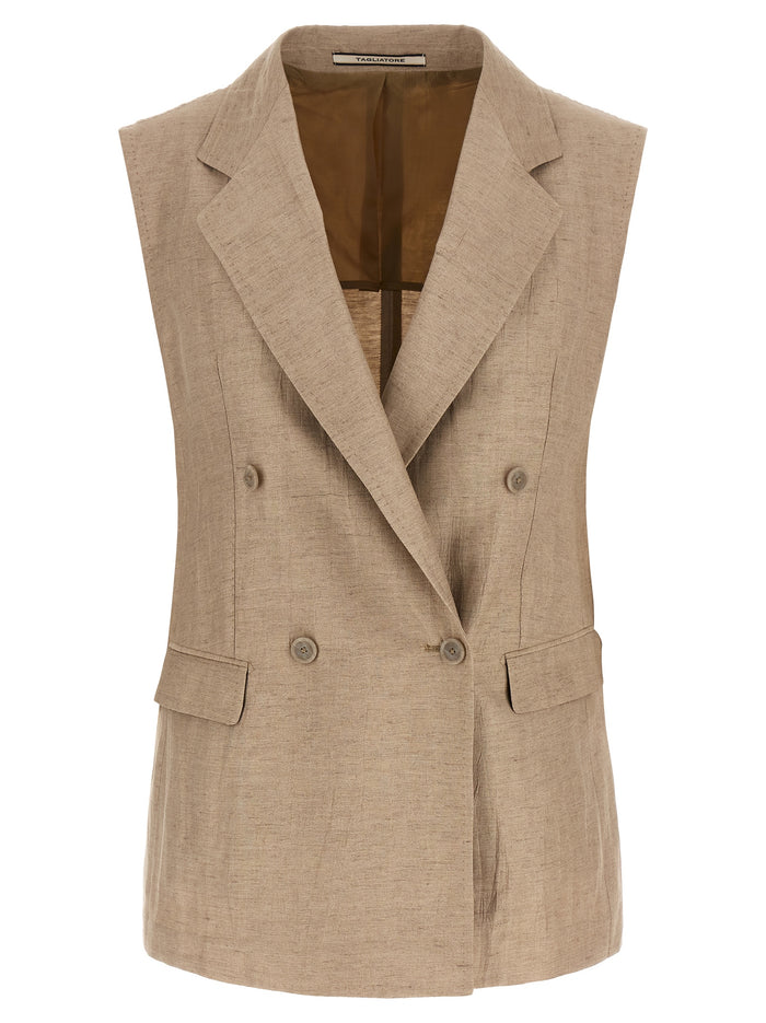 Bernice vest Beige Linen Cotton Polyester Gilet