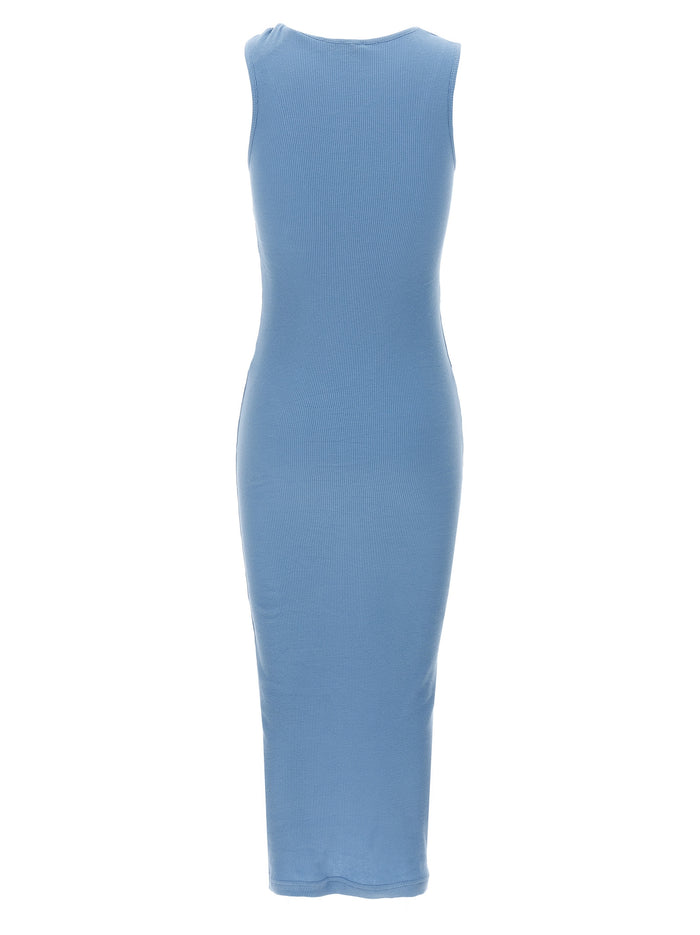 Logo ribbed dress Light Blue Cotton