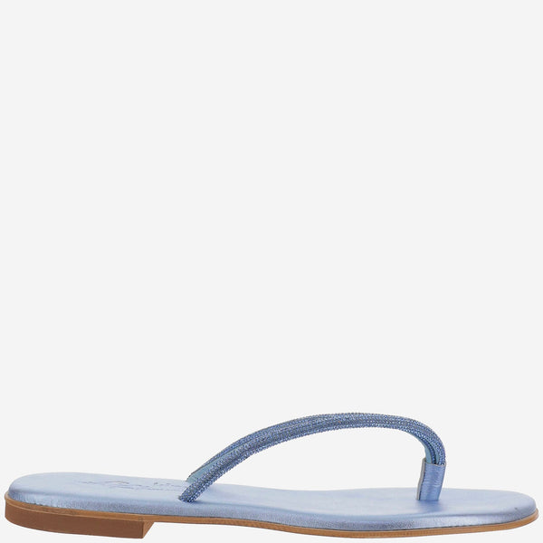 Leather Sandals With Rhinestones Light Blue